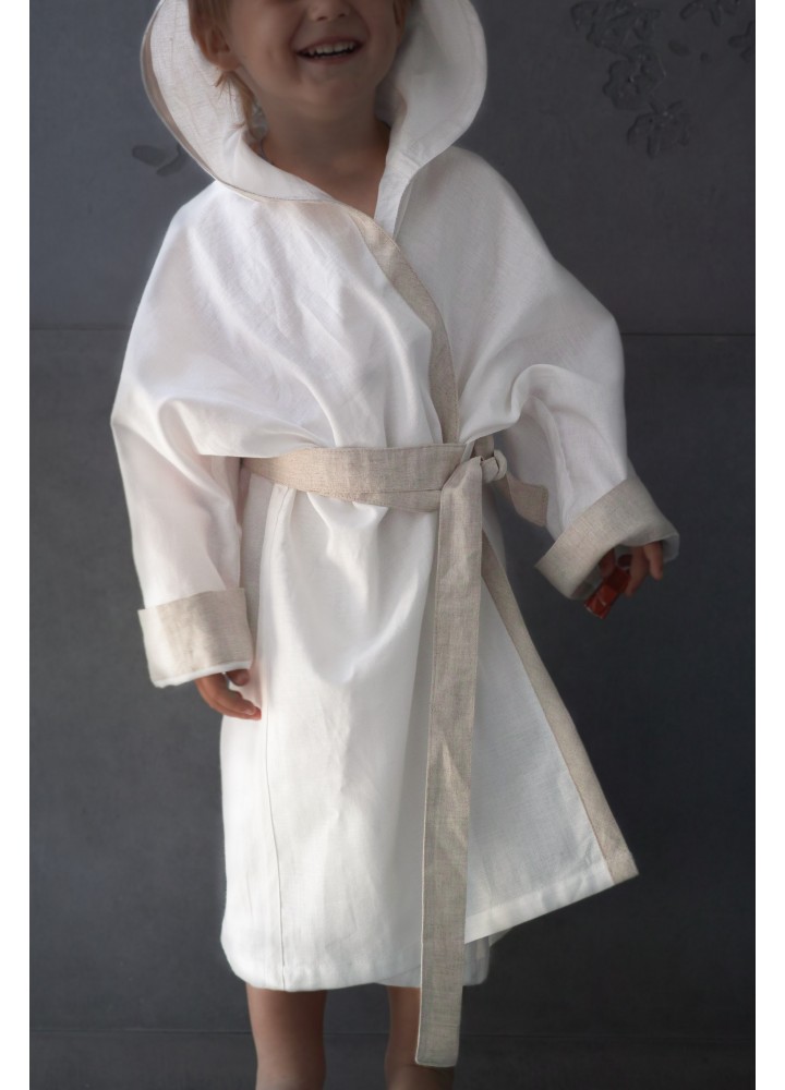 Детский льняной халат с полотенцем