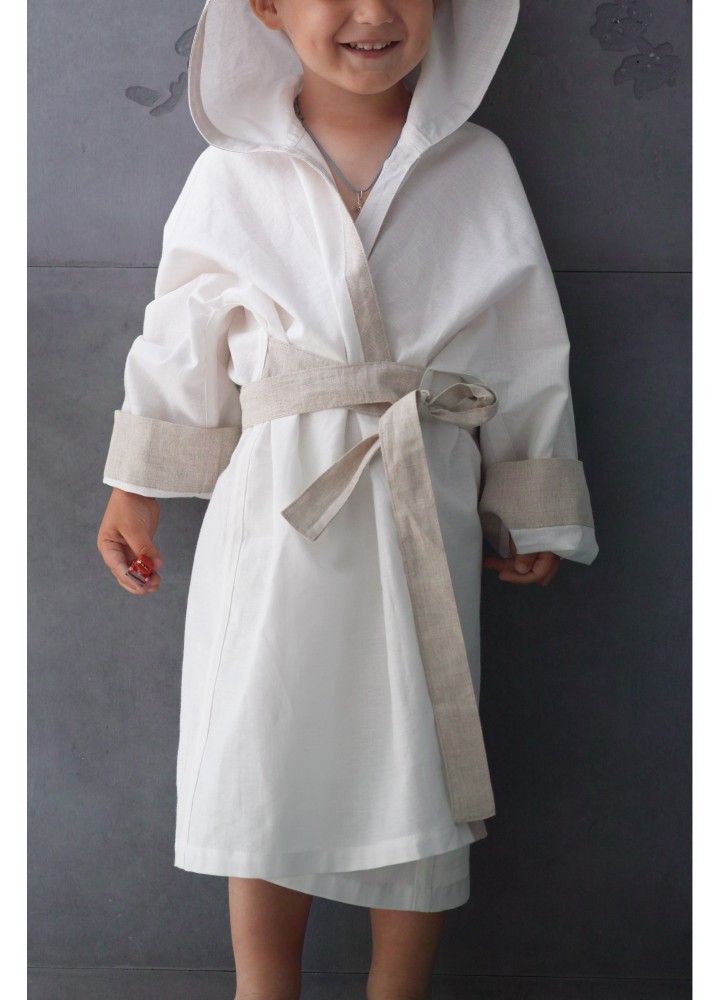 Детский льняной халат с полотенцем