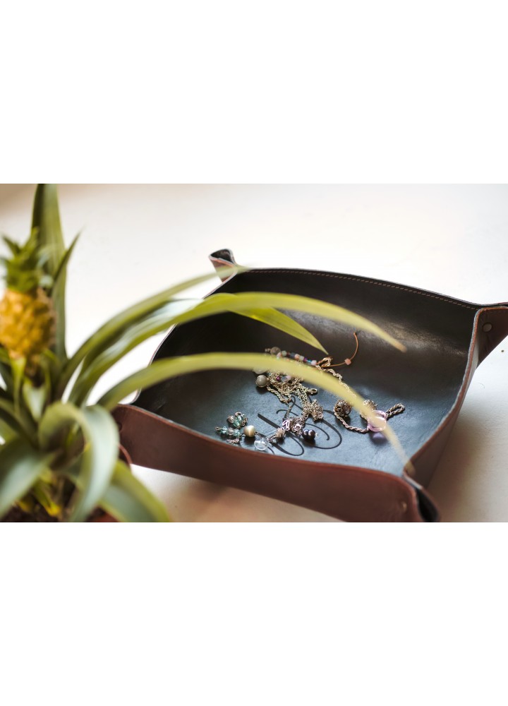 Лоток-органайзер, тарелка из натуральной кожи, корзинка для мелочей с индивидуальной гравировкой